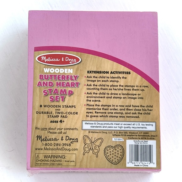 NEW Melissa & Doug Butterfly & Heart Wooden Rubber Stamp Set Valentines Crafts - Picture 7 of 8